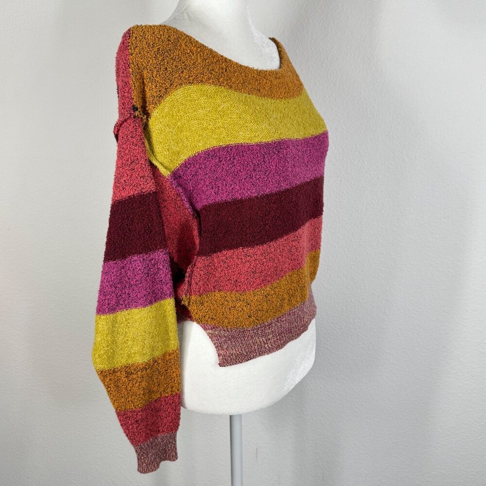 Free People Candyland Sweater Sz XS Multicolor Striped Off Shoulder Long Sleeve - Picture 3 of 12
